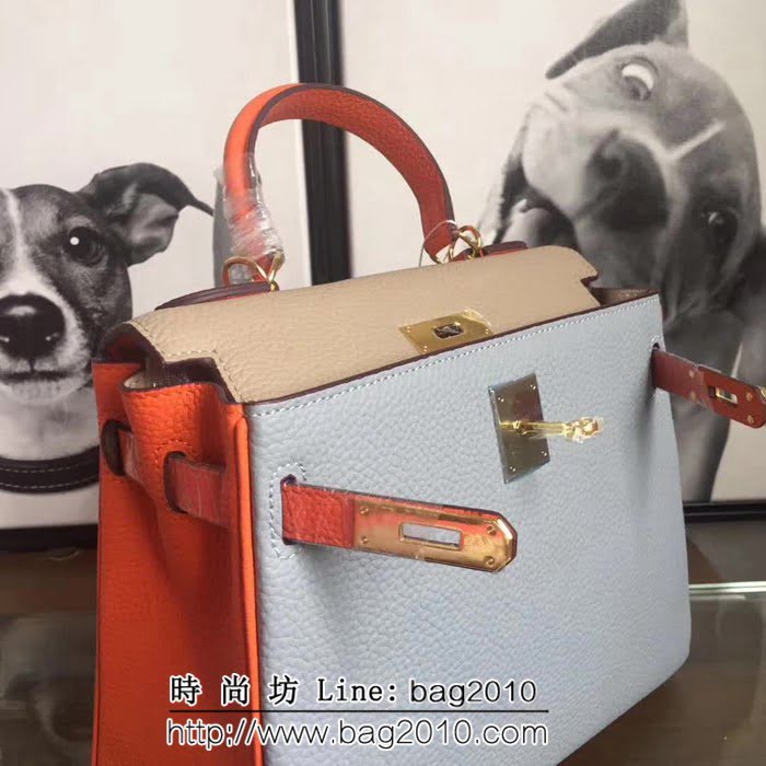 愛馬仕Hermes 頭層牛皮配色爆款凱莉包 時尚手提包 0AM1447